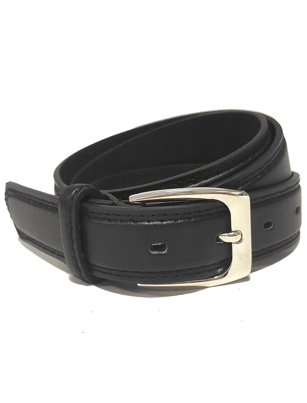 Mens Caleb Slim Leather Belt in Black