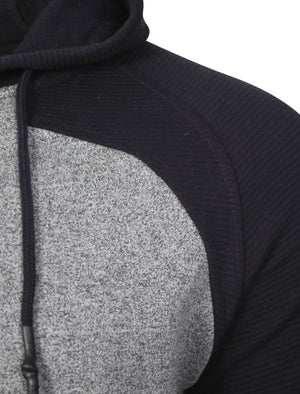 Mens Dave Hoodie with Contrast Qutory Ribbed Sleeves in Navy
