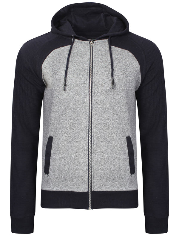 Mens Dave Hoodie with Contrast Qutory Ribbed Sleeves in Navy
