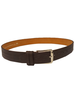 Mens Drew Western Embossed Leather Belt in Brown