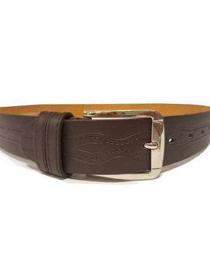 Mens Drew Western Embossed Leather Belt in Brown