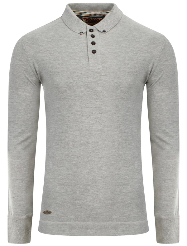 Lake Nevada Long Sleeve Polo Shirt in Light Grey Marl - Tokyo Laundry