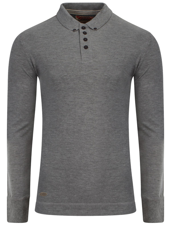 Lake Nevada Long Sleeve Polo Shirt in Mid Grey Marl - Tokyo Laundry