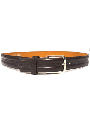 Mens Lucas Western Basketweave Leather Belt in Dark Brown