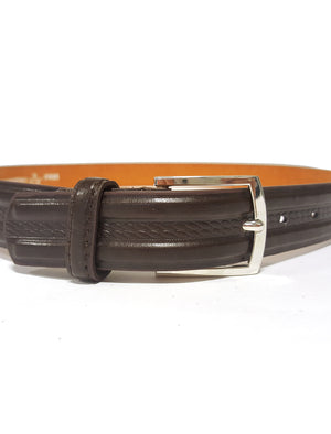 Mens Lucas Western Basketweave Leather Belt in Dark Brown