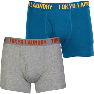 Motley Sports Boxer Shorts Set in Light Grey Marl / Marble Blue -  Tokyo Laundry