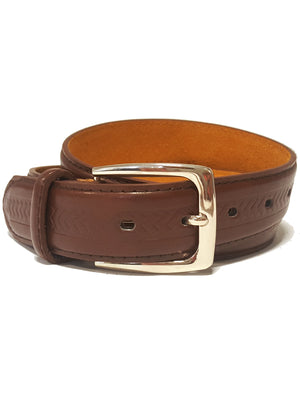 Mens Preston Chevron Arrow Leather Belt in Brown