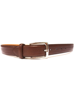 Mens Preston Chevron Arrow Leather Belt in Brown