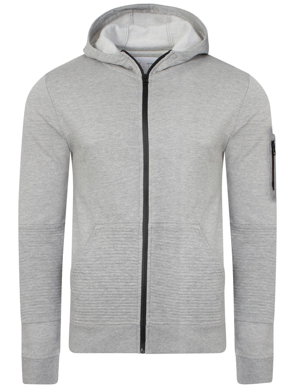 Mens Todd Qutory Panel Hoodie with Pocket Sleeve in Grey Marl