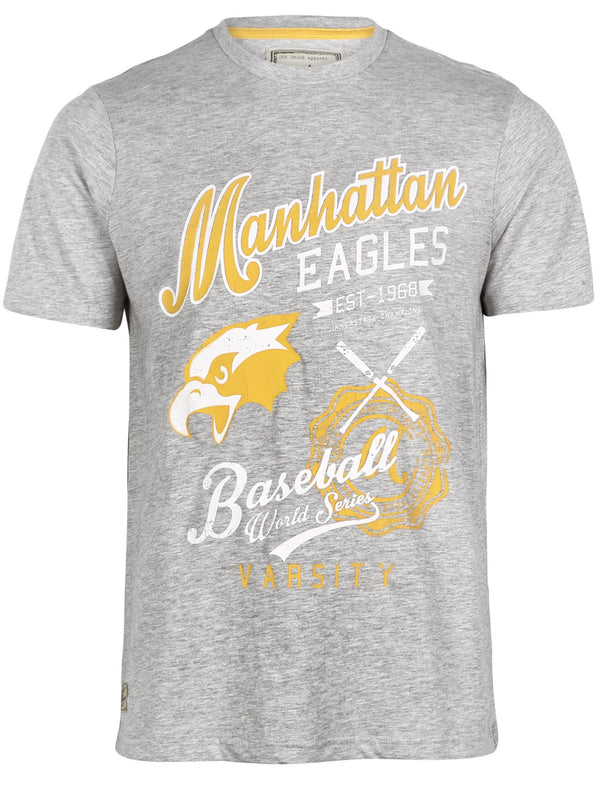 South Shore Baseball Crew Neck T-shirt in Lt Grey Marl