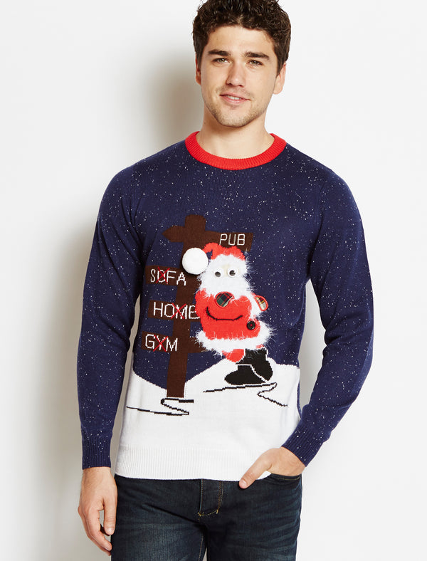 Merry Christmas navy Drunk Santa jumper