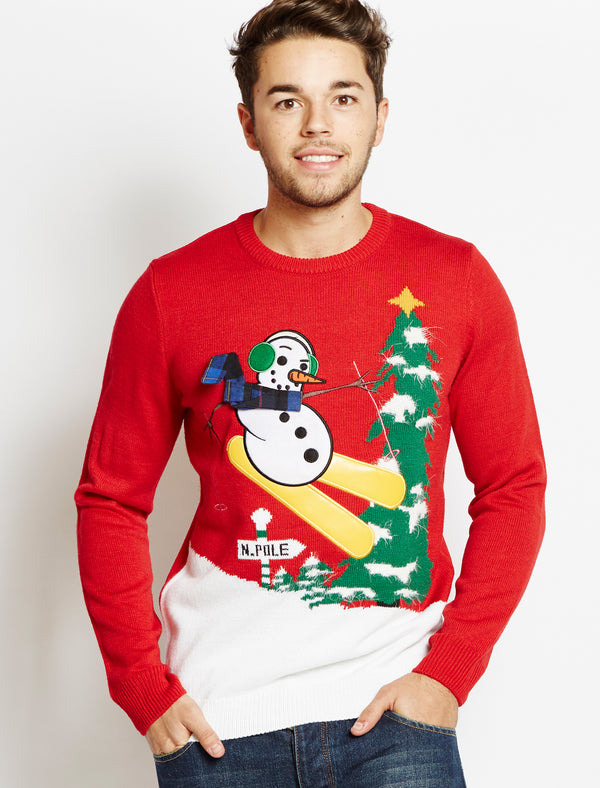 Merry Christmas Frosti The Ski Man red jumper