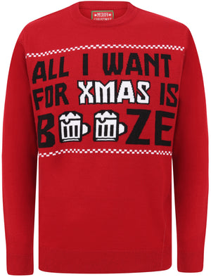 All I Want Booze Motif  Novelty Christmas Jumper in George Red - Merry Christmas