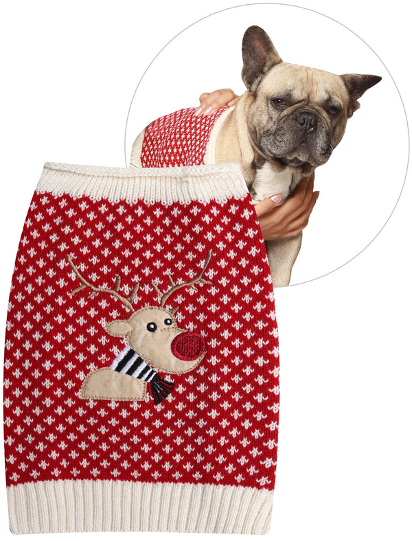 Reindeer Novelty Christmas Dog Jumper in Red - Merry Christmas