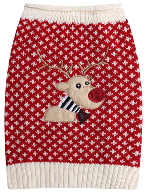 Reindeer Novelty Christmas Dog Jumper in Red - Merry Christmas