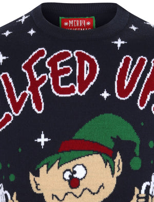 Elfed Up Novelty Christmas Jumper in Eclipse Blue - Merry Christmas
