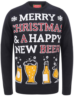 Happy New Beer Novelty Christmas Jumper in Ink - Merry Christmas