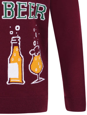 Happy New Beer Novelty Christmas Jumper in Oxblood - Merry Christmas