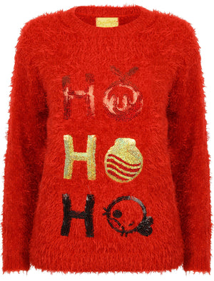 Ho Ho Ho Sequin Novelty Christmas Jumper In Red - Merry Christmas