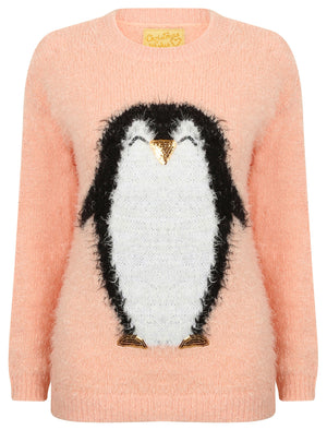 Penguin Sequin Novelty Christmas Jumper In Pink - Merry Christmas
