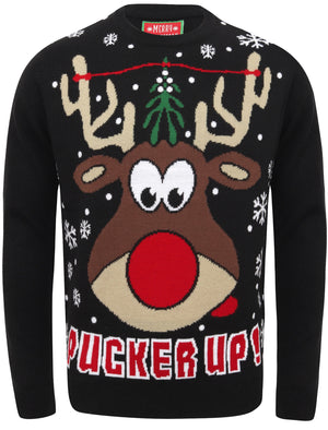 Pucker Up Novelty Christmas Jumper in Black - Merry Christmas