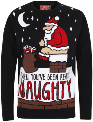 Really Naughty Motif Novelty Christmas Jumper in Jet Black - Merry Christmas