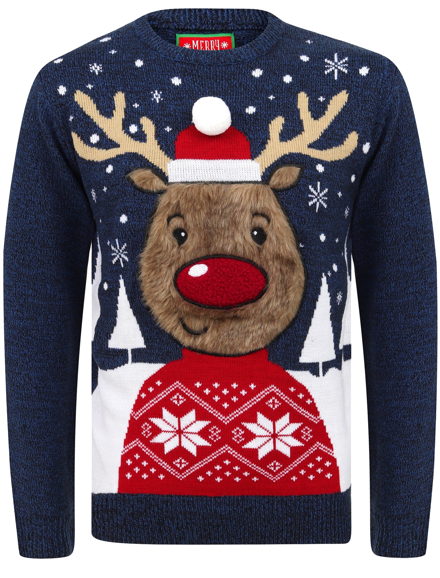 Rudolph Jumper Novelty Christmas Jumper with Faux Fur Applique in Sapp Tokyo Laundry