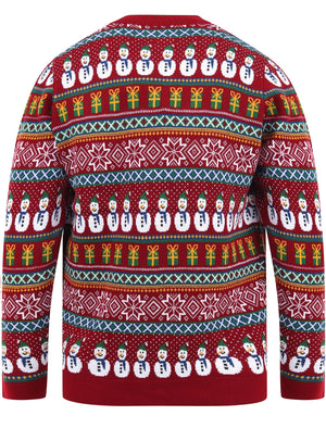 Snowman Cardi Wallpaper Print Novelty Christmas Cardigan in Red - Merry Christmas
