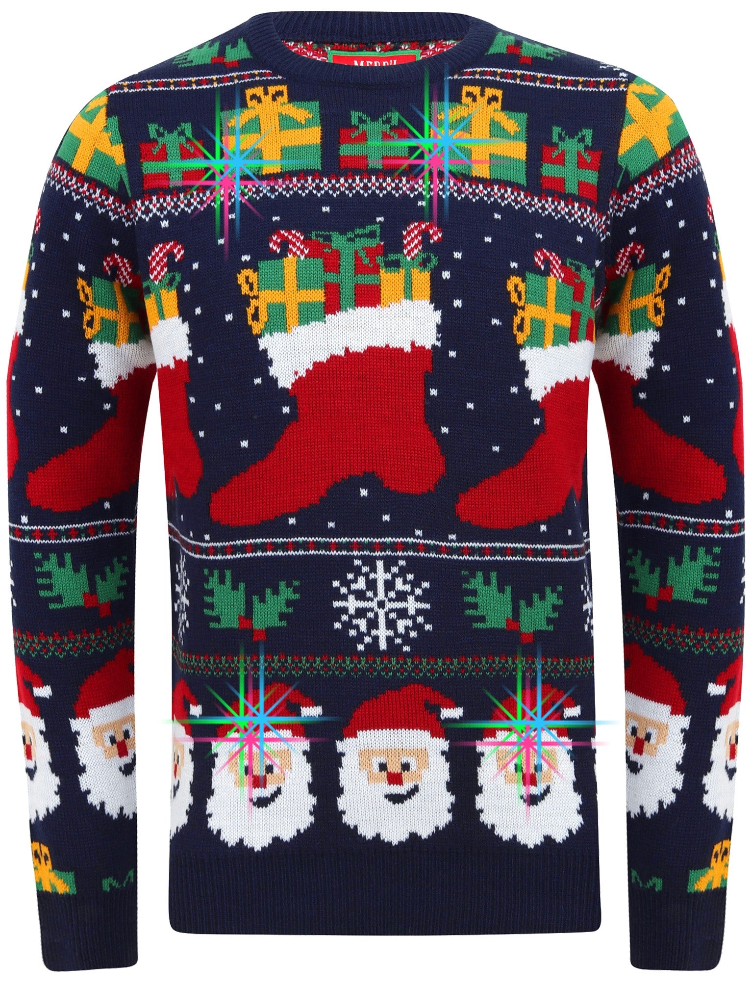 Stocking Wallpaper Print LED Light Up Novelty Christmas Jumper in