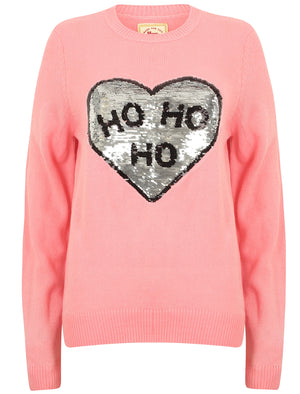 Women's Xmas Prosecco 2 in 1 Reversible Sequin Novelty Christmas Jumper In Candy Pink