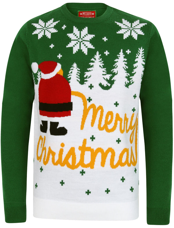 Xmas Snow Motif Novelty Christmas Jumper in Green - Merry Christmas