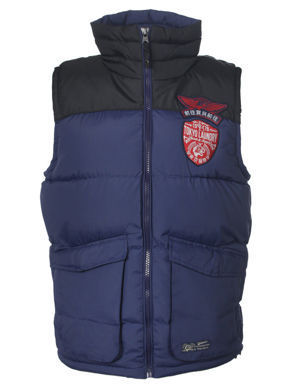 Kintyre branded patch zip up gilet in mid blue - Tokyo Laundry