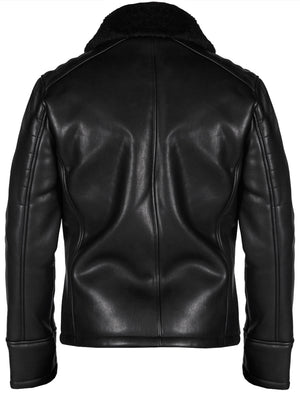 Hector Faux Leather Fur Lined Biker Jacket in Black