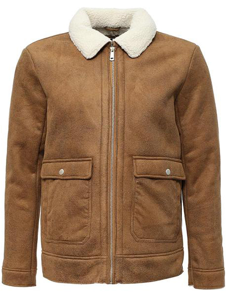 Floyd Faux Suede Fur Lined Aviator Jacket in Camel Tokyo Laundry