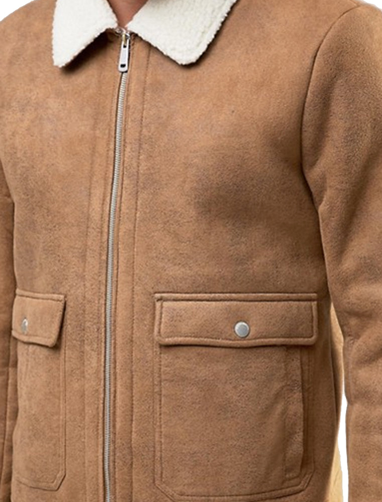 Floyd Faux Suede Fur Lined Aviator Jacket in Camel – Tokyo
