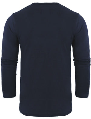 PragueB Long Sleeve Cotton Jersey Top in Navy