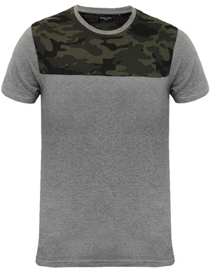 Rikki Camouflage Print Yoke Crew Neck T-Shirt in Grey Marl