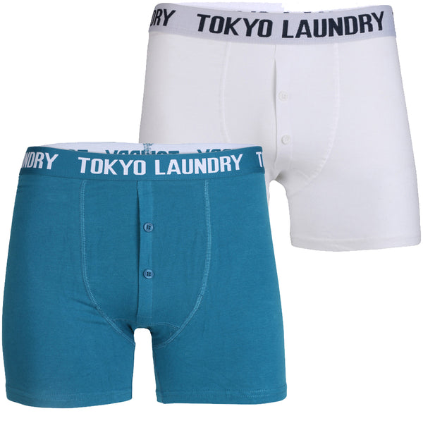 Coomer Boxer Shorts Set in Optic White / Kingfisher Blue - Tokyo Laundry