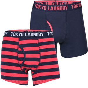 Deptford Boxer Shorts Set in Midnight Blue / Paradise Pink - Tokyo Laundry