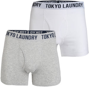 Dewport ( 2 Pack) Boxer Shorts Set in Light Grey Marl / Optic White - Tokyo Laundry