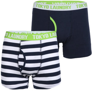 Sterndale (2 Pack) Striped Boxer Shorts Set in Optic White / Laundered Green - Tokyo Laundry