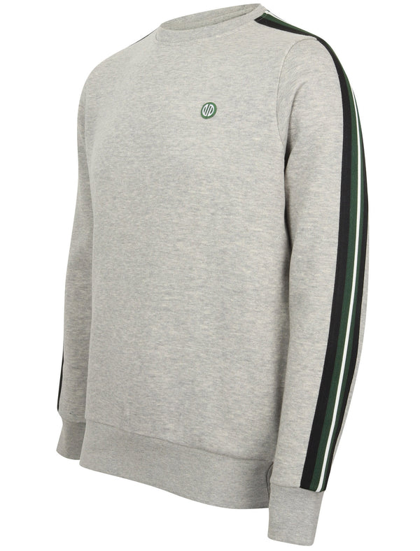 Falley Crew Neck Sweatshirt with Striped Tape Detail Sleeves in Navy