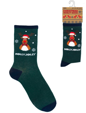 Mens Noel Holly Jolly Novelty Christmas Socks in Green