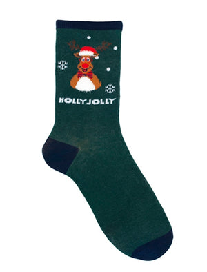 Mens Noel Holly Jolly Novelty Christmas Socks in Green