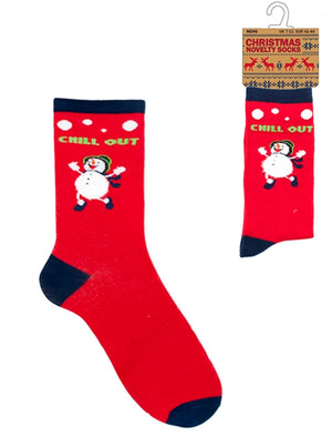 Mens Noel Chill Out Snowman Novelty Christmas Socks in Red