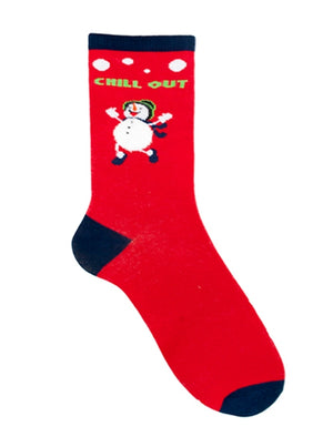 Mens Noel Chill Out Snowman Novelty Christmas Socks in Red