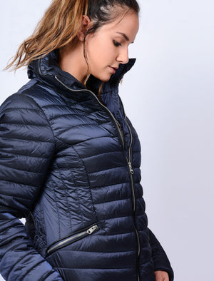 Nolanne Metallic Funnel Neck Quilted Jacket in Blue - Tokyo Laundry