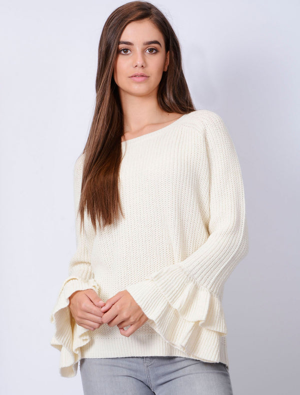 TL Ocean Jumper with Frill Sleeves in Clean Cream - Tokyo Laundry