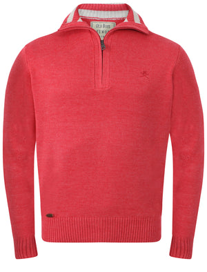 Men's Cotton Rich Zip Sweater in Salmon