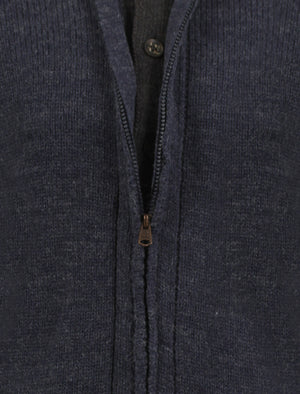 Men's mock double layer zipped navy cardigan - Old Boys Network